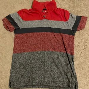 Nice looking multicolor, mostly red and black cool two button T-shirt.